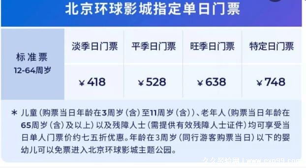 北京环球影城门票价格视频，淡季418元(4级票价结构及特殊群体优惠)